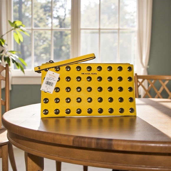 Michael Kors Handbags - LOW START- Michael Kors Gold Studded Yellow Wristlet NWT